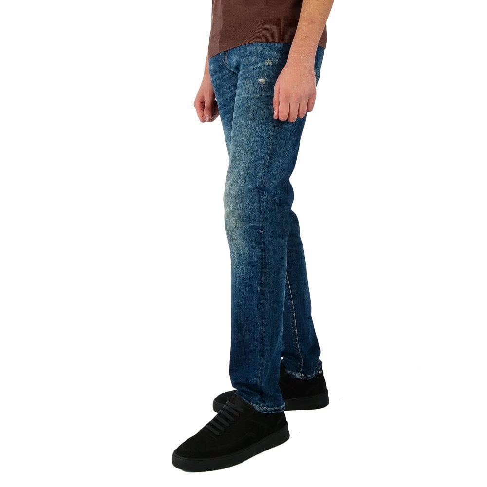 DENHAM Razor Stretch Slim Fit Washed Dark Denim Jean